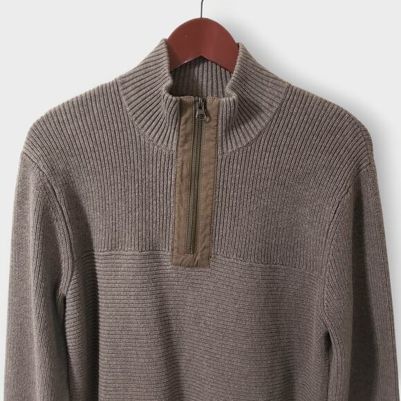 Toad&CO Mens Emmett 1/4 Zip Pullover Sweater Brown Organic Cotton Sz Small - Picture 2 of 12